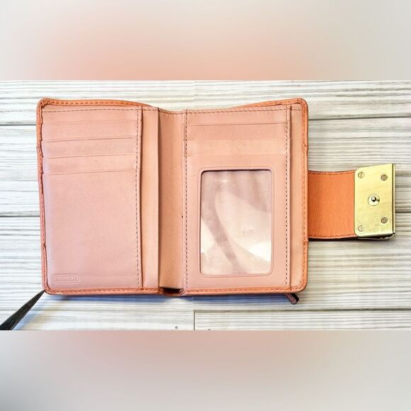 07-Coach 43723 Kristin Top Handle Peach Leather Shoulder Bag and Wallet Set - Picture 9 of 12